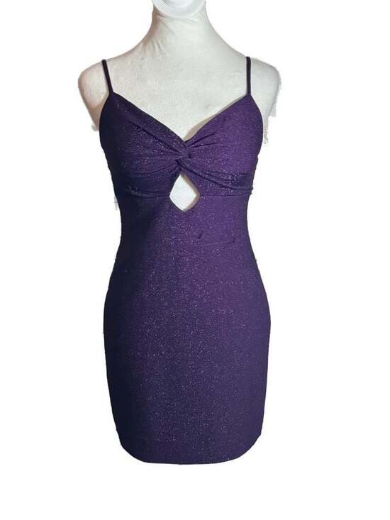 City Studio Purple Glitter Knit V-Neck Bodycon Mini Dress - Picture 2 of 4
